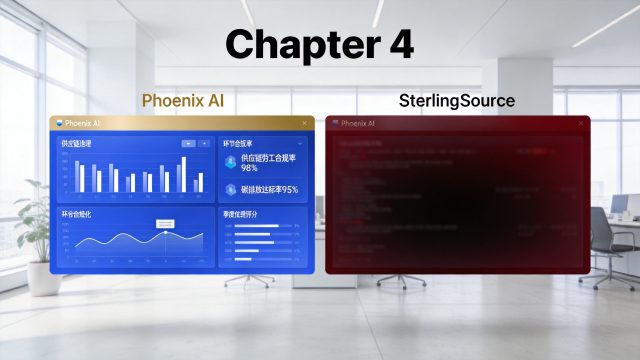 4 Phoenix AI ethical business system dashboard showing supply chain ethics data - revenge romance chapter 4