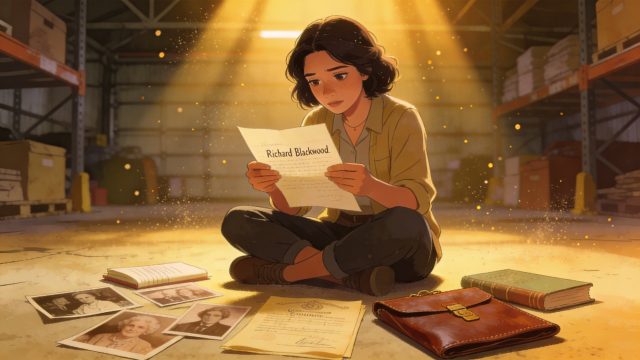 6 Emma Blackwood sitting in warehouse reading grandfather's letter - family secrets revenge romance chapter 6