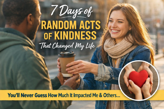 Person giving coffee to a stranger as part of kindness experiment
