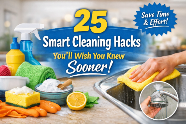 cleaning supplies arranged on a kitchen counter