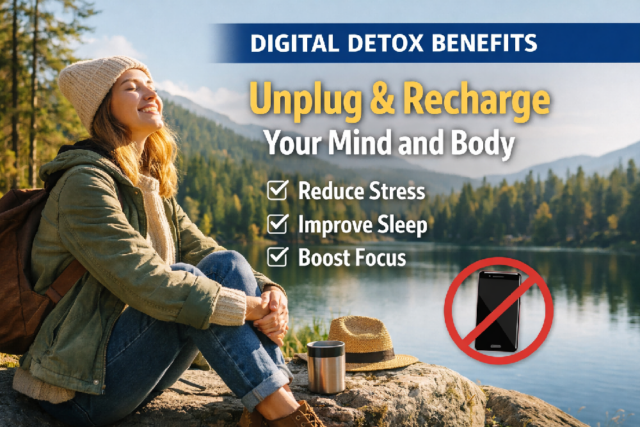 woman enjoying a digital detox outdoors without phone